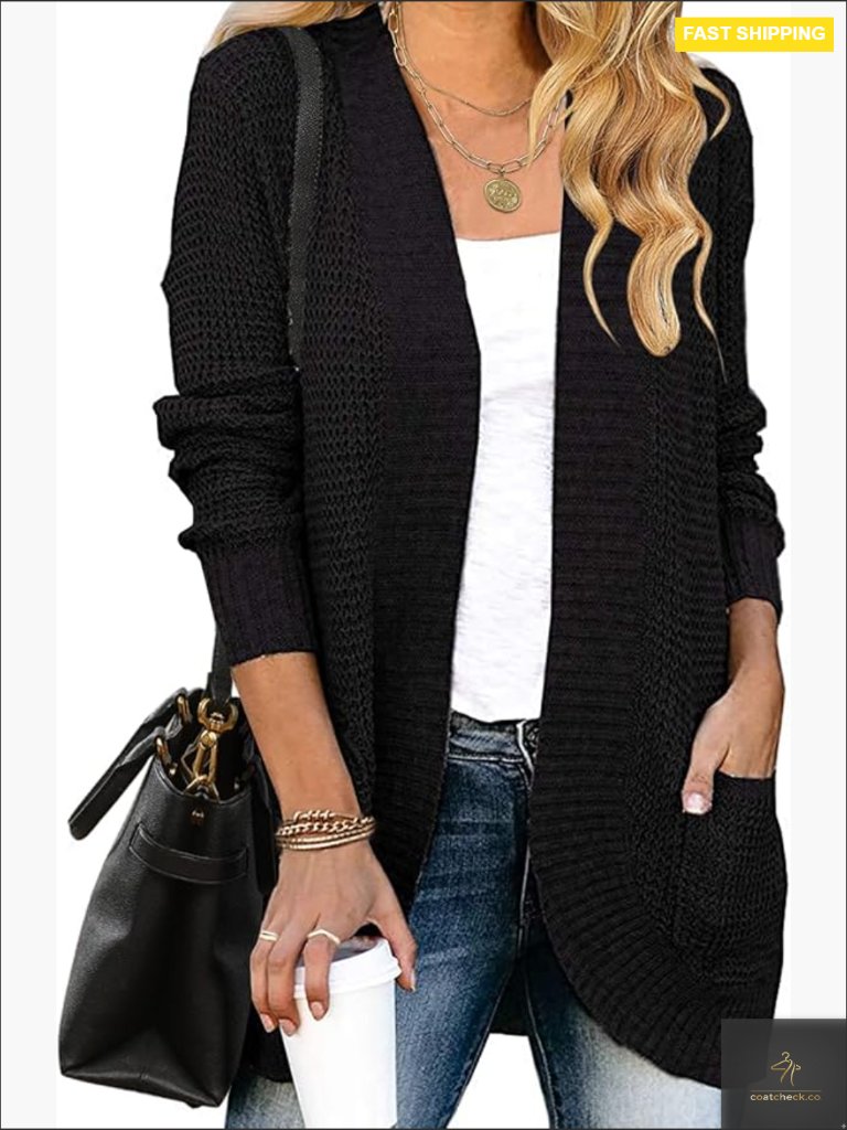 Chunky Knit Open Front Cardigan Long Sleeve Draped Sweater Outwear